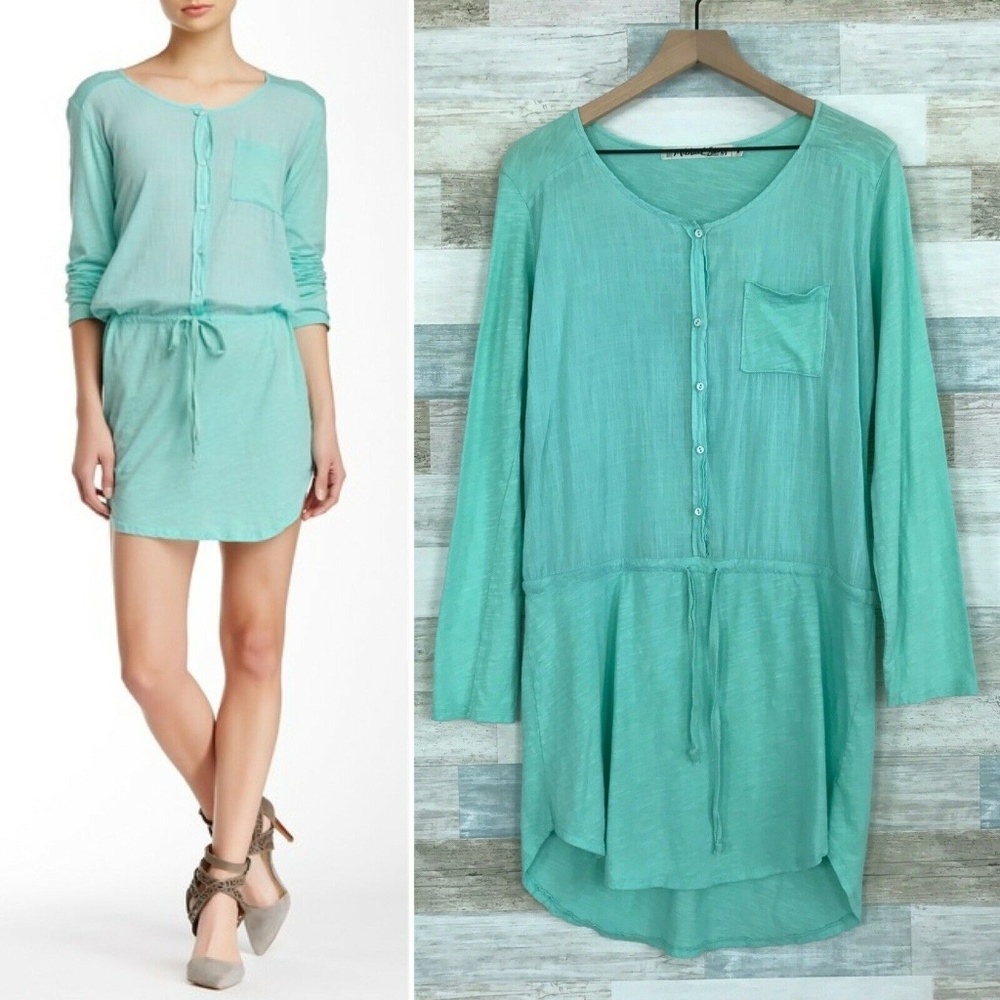 Drawstring Shirt Dress Green Popover Michael Stars